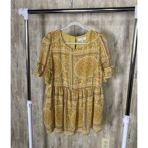 Hayden Los Angeles Yellow Floral Boho Pullover Blouse Sz Medium Peasant Trendy